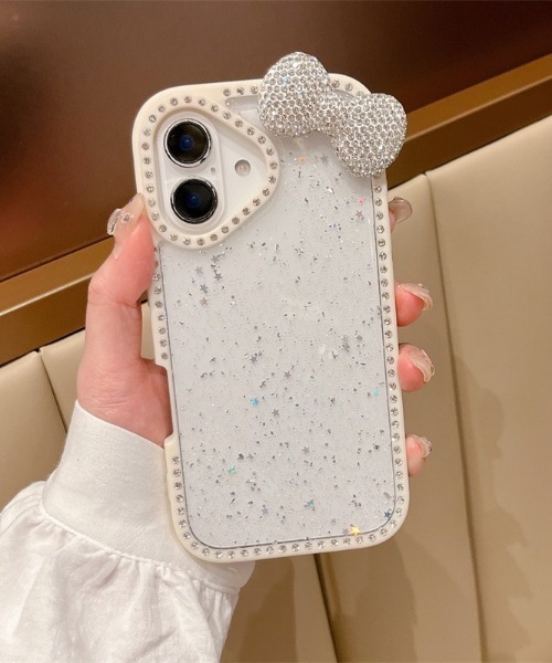 スマホケース ラインストーン リボン ラメ入り クリア iPhone ケース
