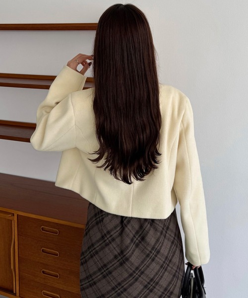 「callautia」 ノーカラージャケット MEDIUM ダークグレー レディース_画像8
