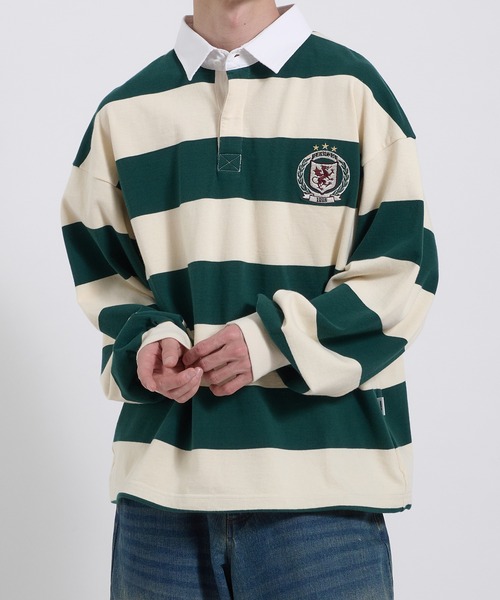 カンタベリー　ラガーシャツ　刺繍ロゴ　エンブレム　ボーダー　XL Perushu tシャツ ORIGINAL EMBLEM EMBROIDERY STRIPED RUGBY SHIRT
