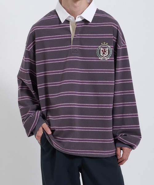 Perushu tシャツ ORIGINAL EMBLEM EMBROIDERY STRIPED RUGBY SHIRT