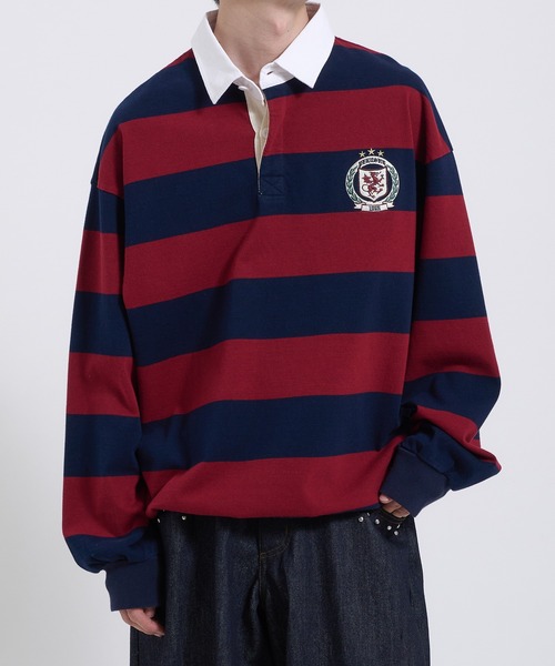 Perushu tシャツ ORIGINAL EMBLEM EMBROIDERY STRIPED RUGBY SHIRT