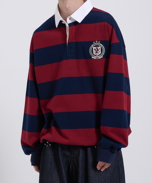 Perushu tシャツ ORIGINAL EMBLEM EMBROIDERY STRIPED RUGBY SHIRT