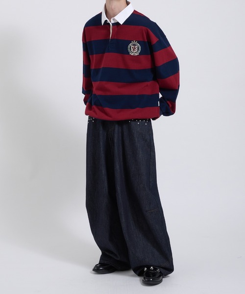 Perushu tシャツ ORIGINAL EMBLEM EMBROIDERY STRIPED RUGBY SHIRT