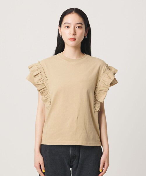 UNITED ARROWS 半袖 フリル ベージュ BEAUTY＆YOUTH UNITED ARROWS tシャツ 半袖 コットンフリル ショート