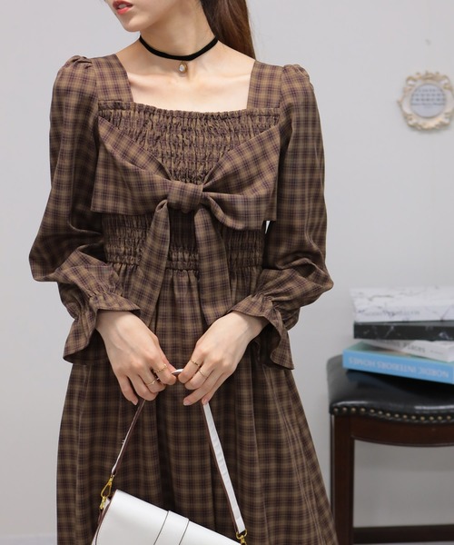 「pumpkin port」 長袖ワンピース M ブラウン レディース_画像8