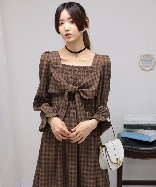 「pumpkin port」 長袖ワンピース M ブラウン レディース_画像9
