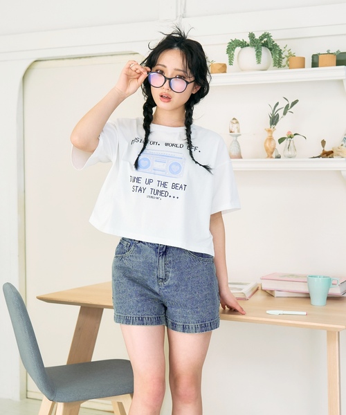 LOVETOXIC パンツ エンボスロゴデニムショートパンツ キッズ 子供服