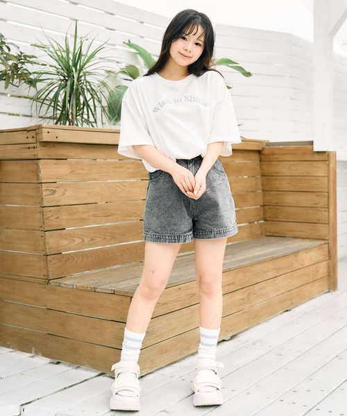 LOVETOXIC パンツ エンボスロゴデニムショートパンツ キッズ 子供服