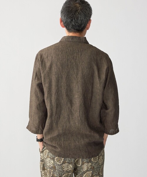 【美品】SHIPS Herdmans リネン　カプリシャツ　ブラウン SHIPS（シップス） 七分袖 シャツ SHIPS: HERDMANS リネン 7スリーブ