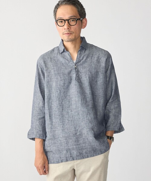 SHIPS（シップス） 七分袖 シャツ SHIPS: HERDMANS リネン 7スリーブ