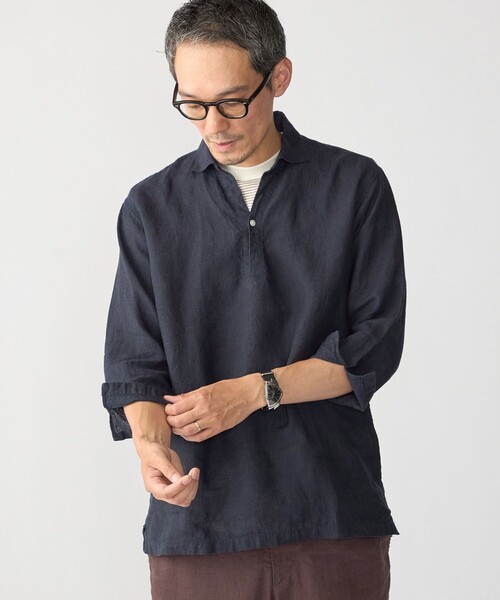 SHIPS Herdmans リネン カプリシャツ ネイビー M SHIPS（シップス） 七分袖 シャツ SHIPS: HERDMANS リネン 7スリーブ