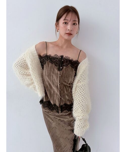 カーディガン ヘアリーヤーンフレンチスリーブカーディガン レディース 