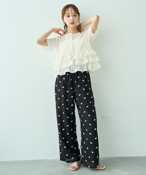 mil（ミル） パンツ 花柄刺繍 シアー リラックスパンツ / セットアップ