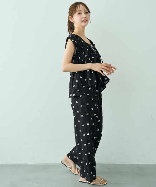 mil（ミル） パンツ 花柄刺繍 シアー リラックスパンツ / セットアップ