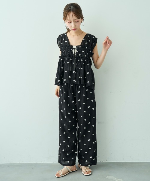 mil（ミル） パンツ 花柄刺繍 シアー リラックスパンツ / セットアップ