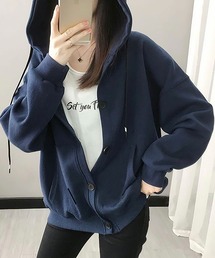 NinaetLina パーカー 前ボタン薄手スエットパーカー レディース