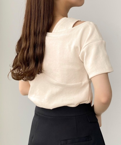 【試着のみ】DIOR 肩あき　Tシャツ　値下げ不可 callautia tシャツ 肩あき変形リブトップス レディース
