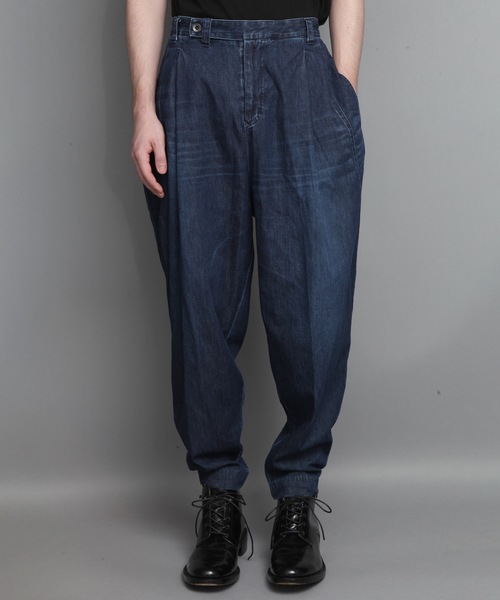 ato アトウ ストレッチデニム サルエルパンツ ジーンズ デニム ブラック ato】DAMAGED STRETCH SARROUEL DENIM PANTS - BLACK | 公式通販