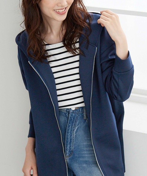 BELLUNA PLUS（ベルーナプラス） パーカー フードデザインとろみ素材