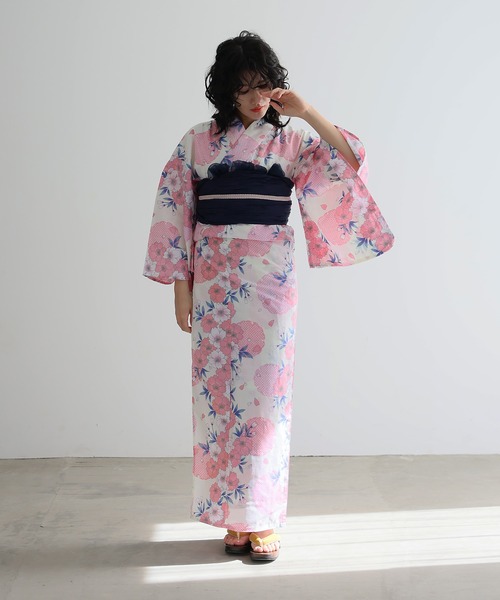 Yulie 大人浴衣2点セット洗える ピンク yulie 浴衣 ＼8種類から選べる洗える浴衣2点セット／「大人浴衣+