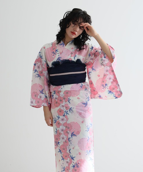 Yulie 大人浴衣2点セット洗える ピンク yulie 浴衣 ＼8種類から選べる洗える浴衣2点セット／「大人浴衣+