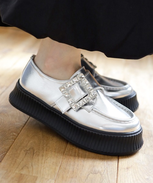 6 OEスリッポンローファー　37 美品 SESTO（セスト） ローファー ビジューモチーフ厚底スリッポン