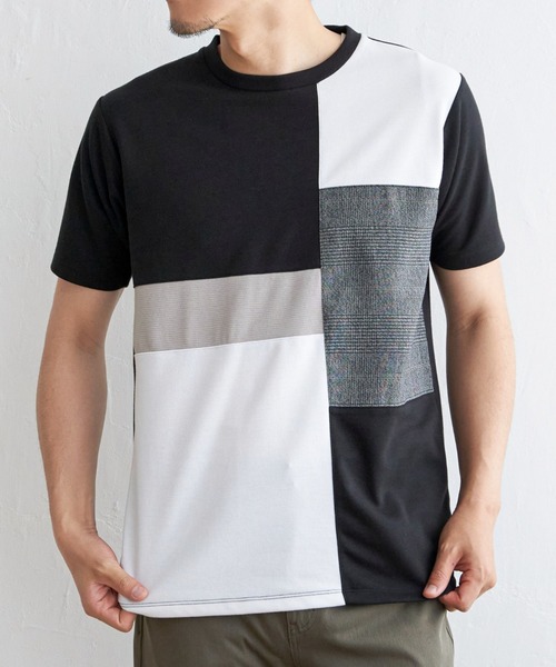 ikka（イッカ） tシャツ ブロックスグレンチェック切り替えTシャツ