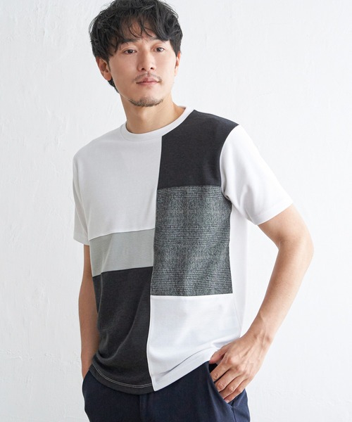 ikka（イッカ） tシャツ ブロックスグレンチェック切り替えTシャツ