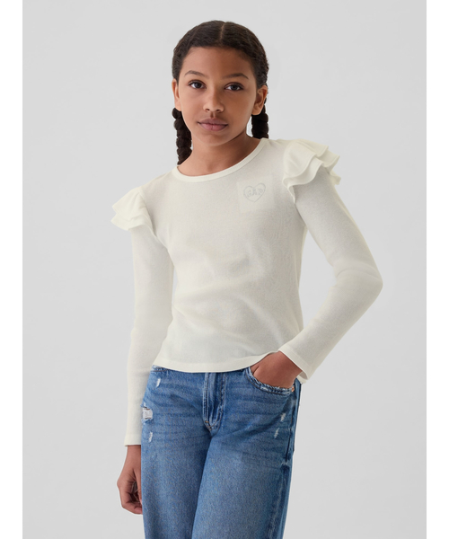 GAP tシャツ リブ ラッフルフリルトップス (キッズ) キッズ 子供服 