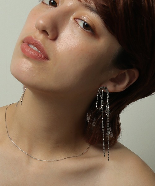 ORLEAN ピアス 金属アレルギー対応 ボールチェーンリボンピアス