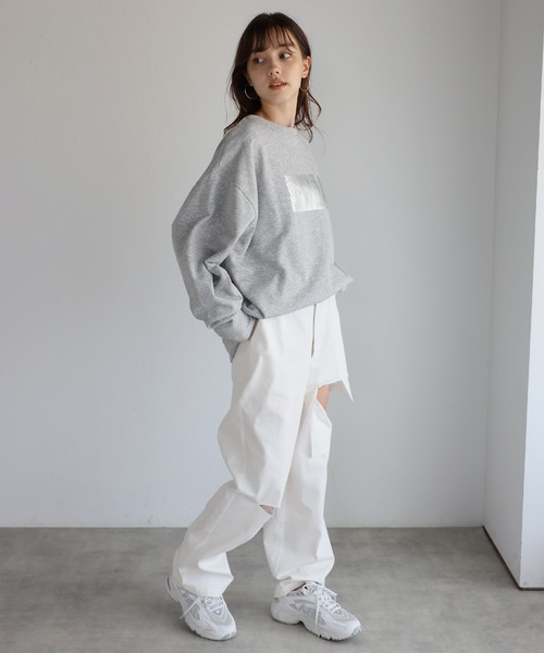 トレーナー スウェット foil print big sweat / オーバーサイズ箔プリントスウェット レディース ENC トレーナー スウェット foil print big sweat / オーバー