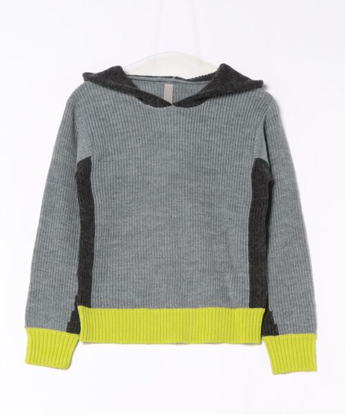 Q ニット セーター 配色フーディーニットパーカー レディース