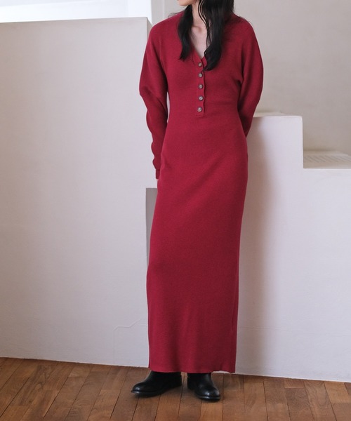 BEARDSLEY　ドルマンスリーブ ニットワンピース AKTE（アクテ） ワンピース ドルマンスリーブヘンリーネックニット