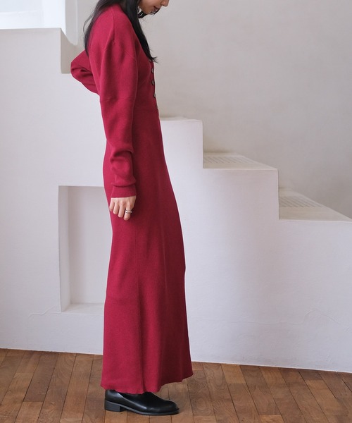 AKTE（アクテ） ワンピース ドルマンスリーブヘンリーネックニット