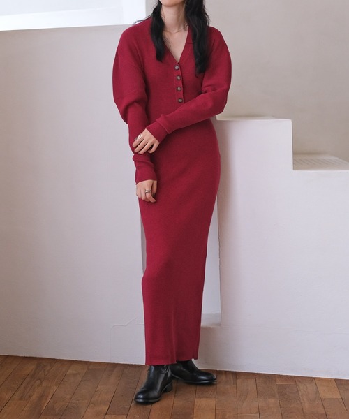 AKTE（アクテ） ワンピース ドルマンスリーブヘンリーネックニット