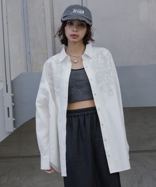 ブラウス シャツ ボーイフレンドデニムシャツ レディース PAGEBOY ブラウス シャツ シシュウデニムシャツ レディース
