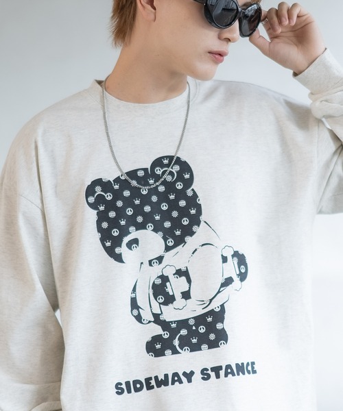 SIDEWAY STANCE tシャツ 「SIDEWAY STANCE」くまさん プリント ロンT