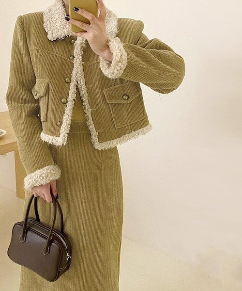 Sibra（シブラ） セットアップ コーデュロイ風ボアセットアップ