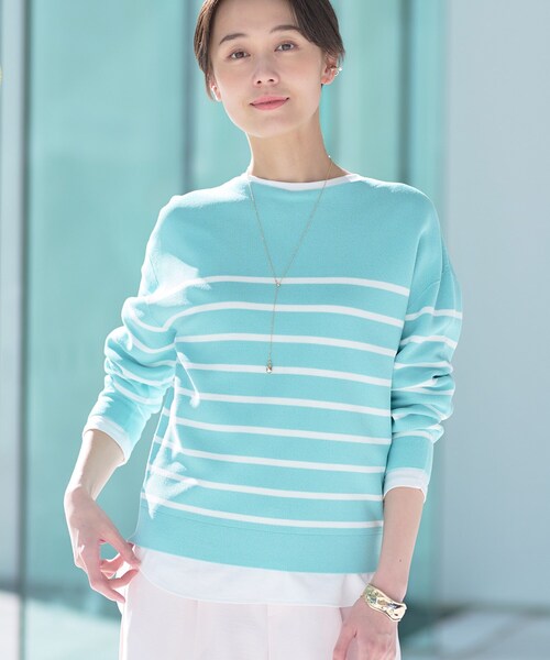 薄水色ノーソーイングニット3084 INDIVI（インディヴィ） ニット セーター 「洗える／無縫製／6色展開