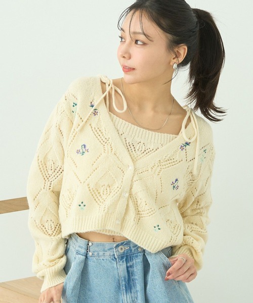 earth music&ecology カーディガン SET2点刺繍ビスチェ＋