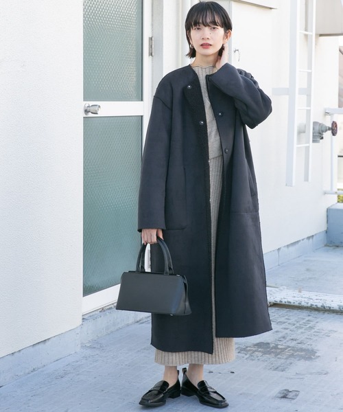 「KBF」 ノーカラーコート ONE ブラック レディース_画像4