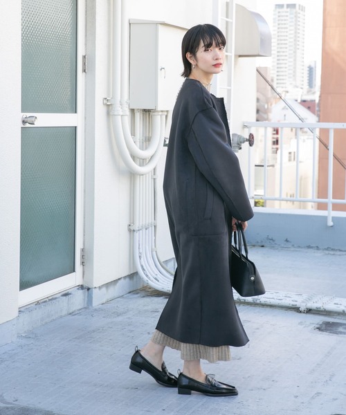 「KBF」 ノーカラーコート ONE ブラック レディース_画像6