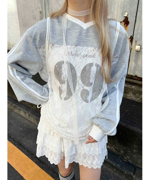tシャツ レース切替ユニフォームロンT レディース
