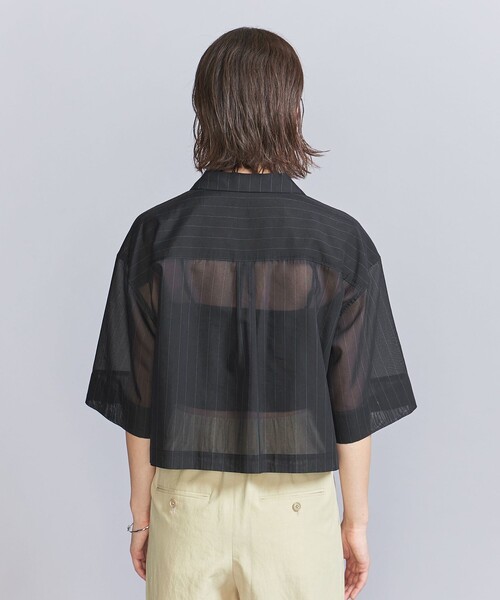 新品　B&Y ポリエステルコットン シアーストライプ シャツ ブラック BEAUTY＆YOUTH UNITED ARROWS ブラウス シャツ ポリエステル