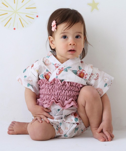 浴衣　甚平　ロンパース　100　80　お揃い　女の子 甚平 ロンパース 女の子用】70cm 80cm 女の子用 子供用 ベビー用