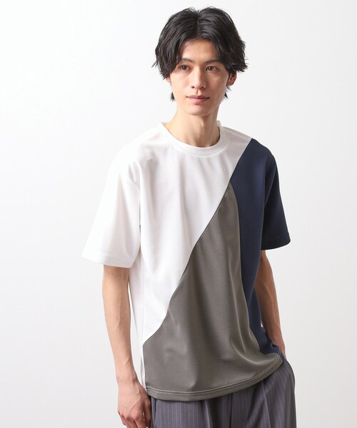 新品 半袖Tシャツ 異素材 90 THE SHOP TK tシャツ アムンゼン異素材切替半袖Tシャツ メンズ