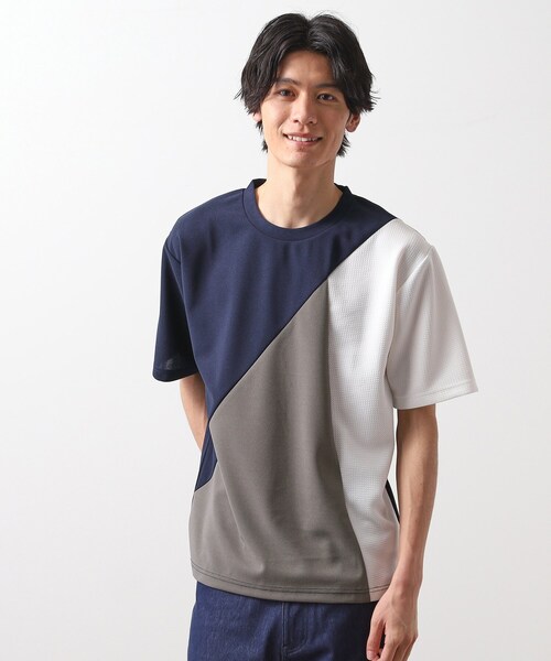新品 半袖Tシャツ 異素材 90 THE SHOP TK tシャツ アムンゼン異素材切替半袖Tシャツ メンズ