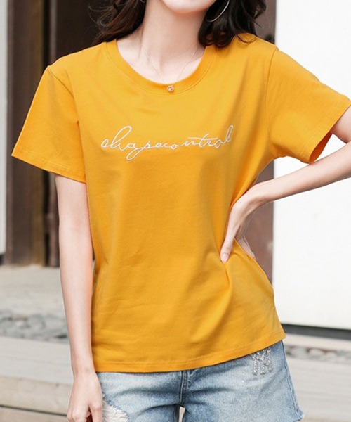 Lace Ladies tシャツ 配色 ロゴ 刺繍 クルーネック Tシャツ