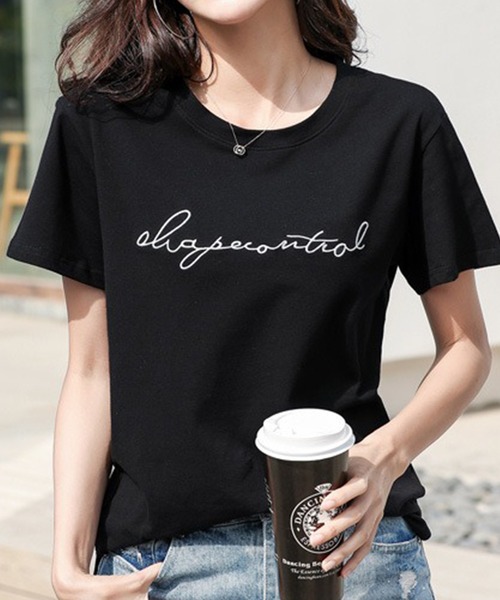 【関税込み】コットン ロゴ刺繍 クルーネック Tシャツ 関税込み】 ホワイト ロゴ刺繍 クルーネック Tシャツ Tシャツ