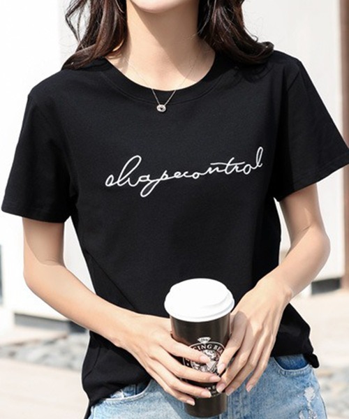 Lace Ladies tシャツ 配色 ロゴ 刺繍 クルーネック Tシャツ